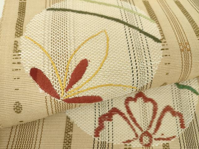 平和屋着物●八寸名古屋帯 刺繍 花織 花丸文 正絹 逸品 DABD1313ps