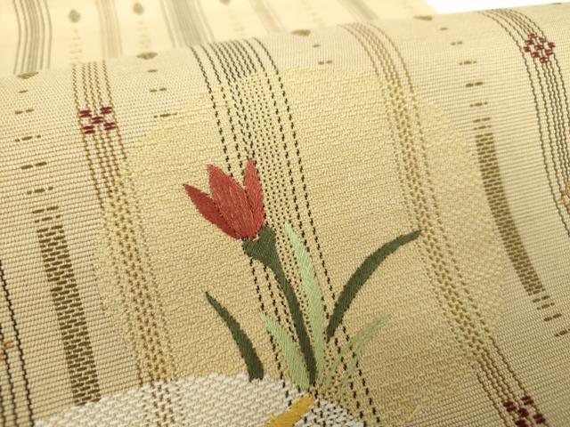 平和屋着物●八寸名古屋帯 刺繍 花織 花丸文 正絹 逸品 DABD1313ps