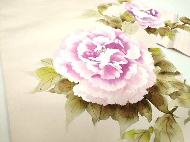 平和屋着物●塩瀬 九寸名古屋帯 作家物 手描き 牡丹文 正絹 逸品 DABD1322ps