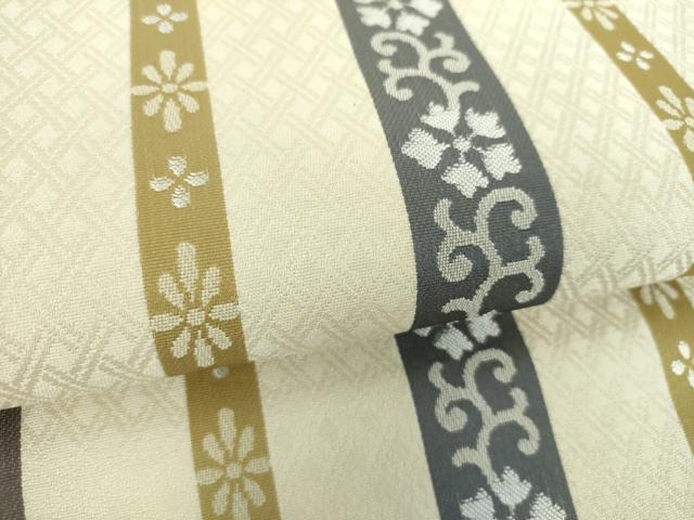 平和屋着物●西陣 三幸織物謹製 九寸名古屋帯 花唐草間道 証紙付き 正絹 逸品 DABD1328ps