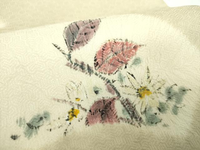 平和屋着物●九寸名古屋帯 作家物 絞り 手描き 地紙花文 正絹 逸品 DABD1329ps