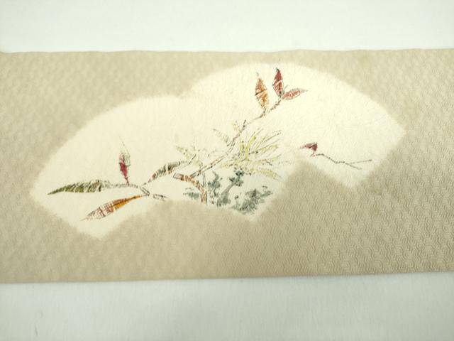 平和屋着物●九寸名古屋帯 作家物 絞り 手描き 地紙花文 正絹 逸品 DABD1329ps