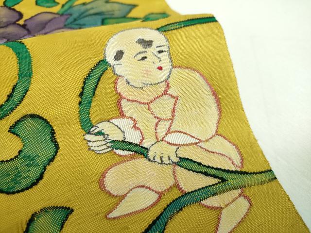 平和屋着物●太鼓柄袋帯 作家物 すくい織 花唐草文 唐子 正絹 逸品 DABD1338ps