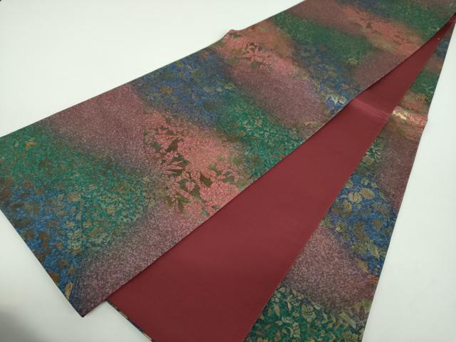 平和屋着物●全通柄袋帯 本場大島紬 麗姿 草花文 金彩 正絹 逸品 DABD1344ps
