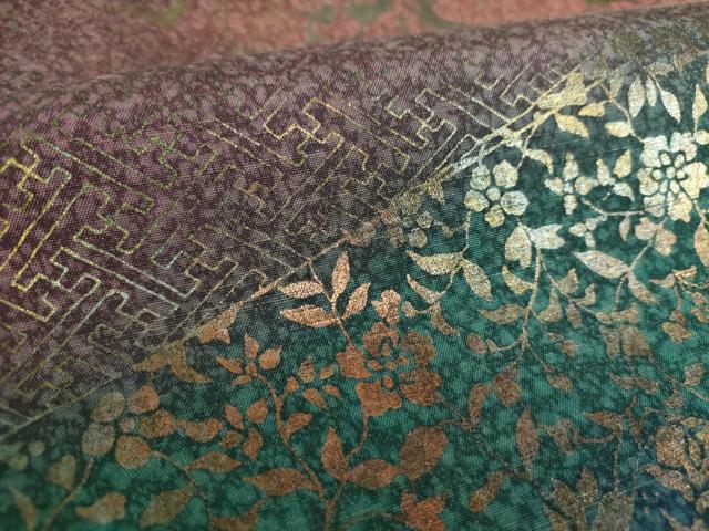 平和屋着物●全通柄袋帯 本場大島紬 麗姿 草花文 金彩 正絹 逸品 DABD1344ps