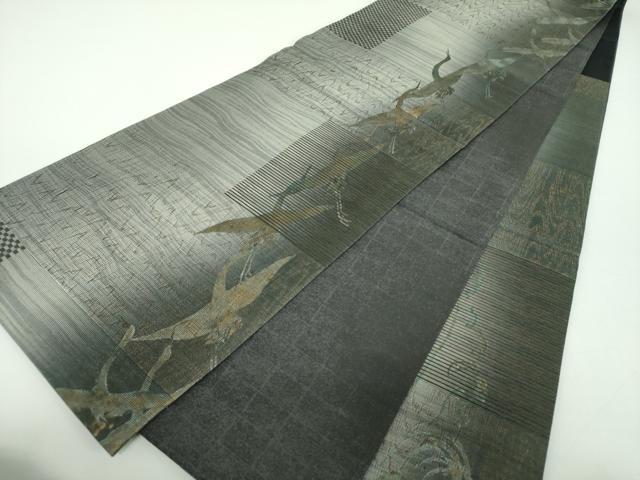 平和屋着物▽両面 六通柄袋帯 スリーシーズン 春夏秋 群れ鶴 金彩 正絹 逸品 未使用 DABD1352ps