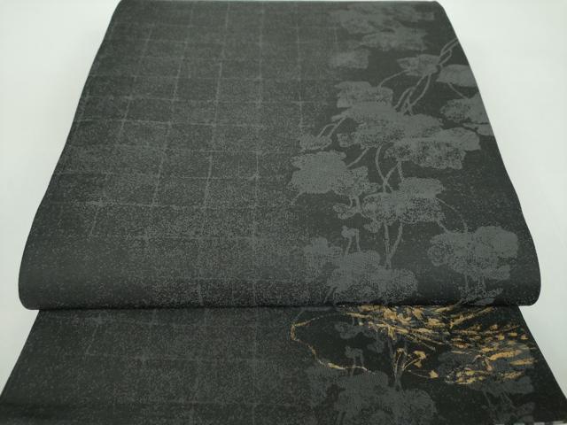 平和屋着物▽両面 六通柄袋帯 スリーシーズン 春夏秋 群れ鶴 金彩 正絹 逸品 未使用 DABD1352ps