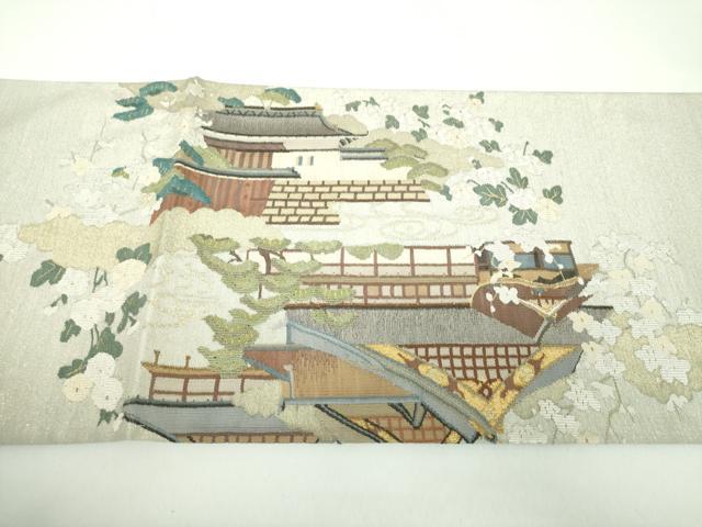 平和屋着物●爪掻き本綴れ 六通柄袋帯 風景花文 金銀糸 正絹 逸品 DABD1360ps