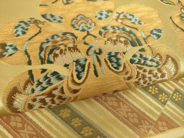 平和屋着物●皇室献上作家 北出与三郎 六通柄 本袋帯 唐織 向かい鳥花文 金糸 正絹 逸品 DABD1362ps