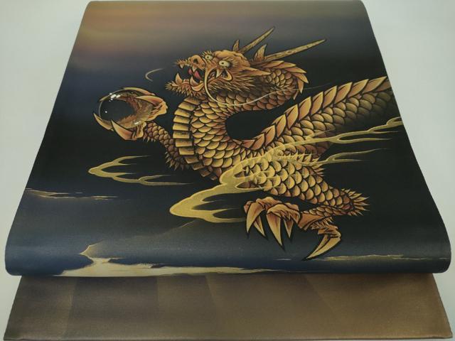 平和屋着物●染色作家 青木龍雲 太鼓柄袋帯 手描き 五爪龍 金彩 引箔 正絹 逸品 未使用 DABD1377ps