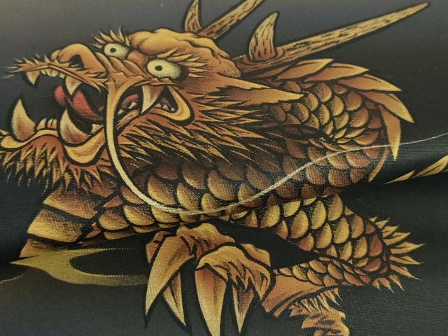 平和屋着物●染色作家 青木龍雲 太鼓柄袋帯 手描き 五爪龍 金彩 引箔 正絹 逸品 未使用 DABD1377ps