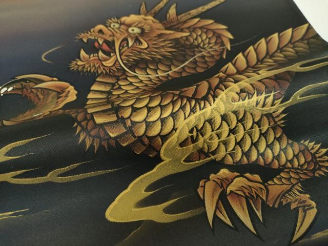 平和屋着物●染色作家 青木龍雲 太鼓柄袋帯 手描き 五爪龍 金彩 引箔 正絹 逸品 未使用 DABD1377ps