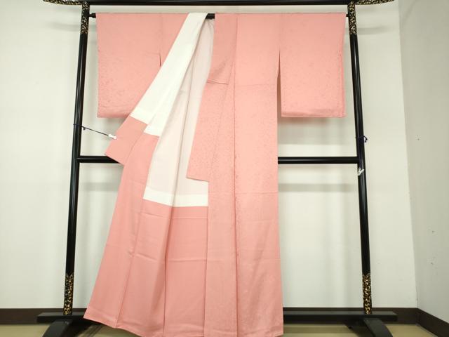 平和屋着物●上質な色無地 花唐草地紋 一斤染色 正絹 逸品 DABD1411ps
