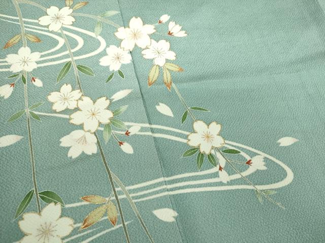 平和屋着物●訪問着 駒刺繍 流水枝垂れ桜 鬼しぼ縮緬 金彩 正絹 逸品 DABD1419ps