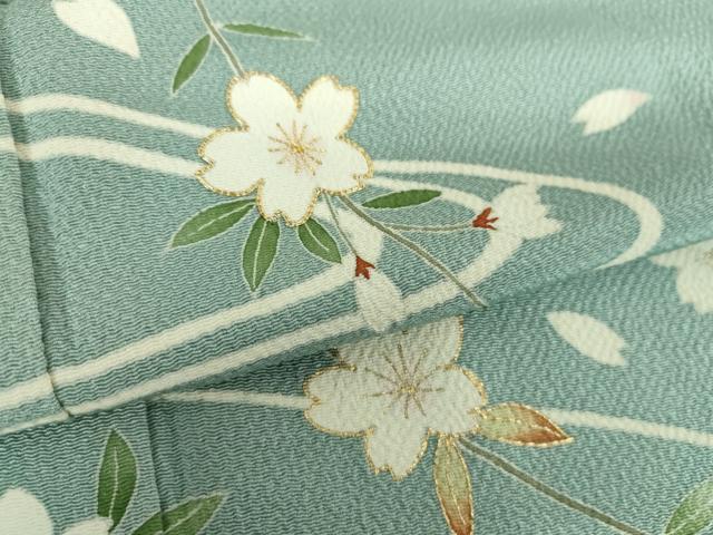平和屋着物●訪問着 駒刺繍 流水枝垂れ桜 鬼しぼ縮緬 金彩 正絹 逸品 DABD1419ps