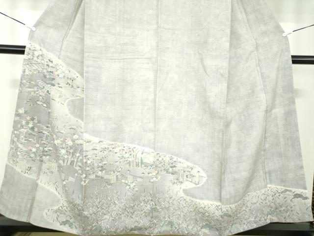 平和屋着物●染織の名門 しょうざん 生紬 訪問着 絞り 雲取り風景花文 正絹 逸品 DABD1427ps