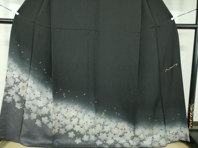 平和屋着物●ファッションデザイナー HIROKO KOSHINO コシノヒロコ 訪問着 夜桜 暈し染め 黒地 金彩 正絹 逸品 DABD1429ps