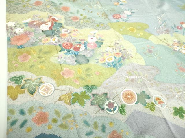 平和屋着物●訪問着 作家物 駒刺繍 雲取り花文 金彩 正絹 逸品 DABD1431ps