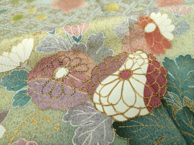 平和屋着物●訪問着 作家物 駒刺繍 雲取り花文 金彩 正絹 逸品 DABD1431ps