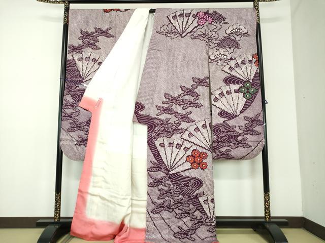 平和屋着物●豪華振袖 総絞り 檜扇飛鶴花文 金彩 正絹 逸品 DABD1435ps
