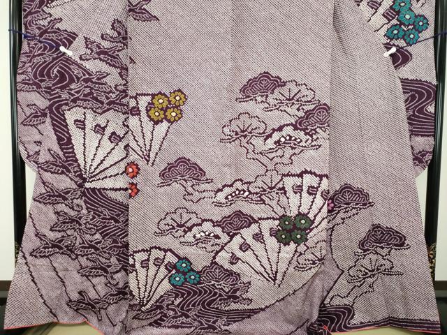 平和屋着物●豪華振袖 総絞り 檜扇飛鶴花文 金彩 正絹 逸品 DABD1435ps