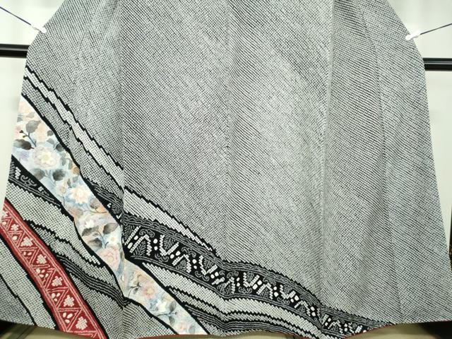 平和屋着物●中国三大刺繍 相良刺繍 訪問着 絞り 草花文 黒地 正絹 逸品 DABD1446ps