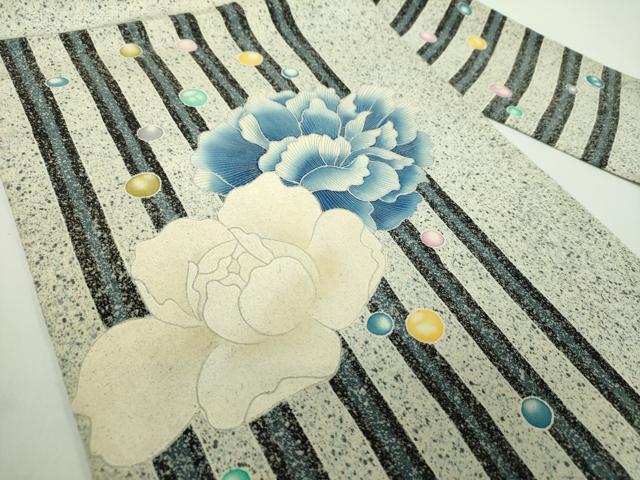 平和屋着物●九寸名古屋帯 作家物 花間道 たたき染め 銀彩 正絹 逸品 DABD1453ps