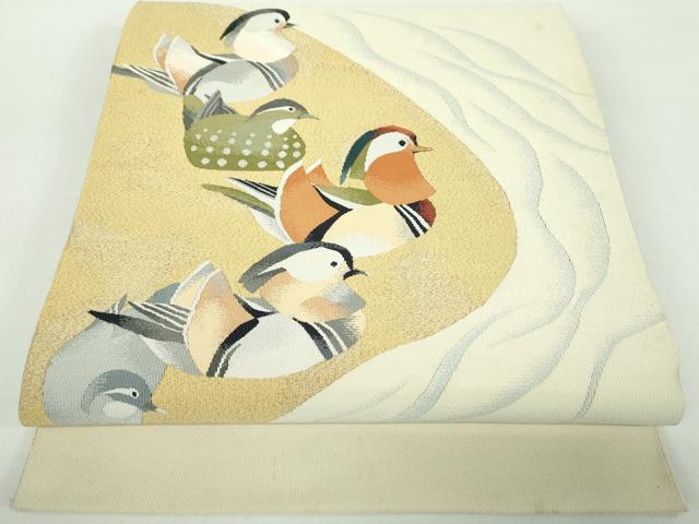 平和屋着物●爪掻き本綴れ 八寸名古屋帯 鴛鴦文 金糸 正絹 逸品 DABD1461ps
