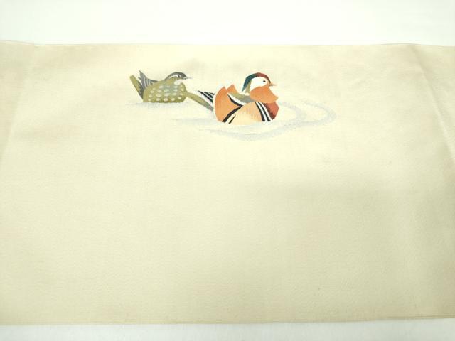 平和屋着物●爪掻き本綴れ 八寸名古屋帯 鴛鴦文 金糸 正絹 逸品 DABD1461ps