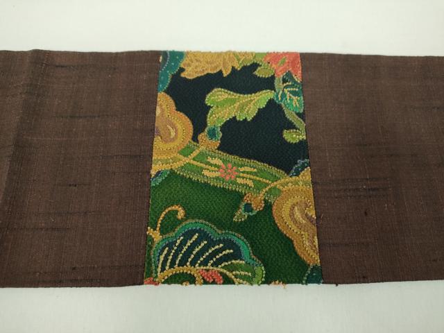 平和屋着物●中国三大刺繍 相良刺繍 九寸名古屋帯 紬地 切嵌 草花文 正絹 逸品 DABD1465ps