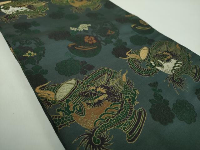 平和屋着物●アンティーク 大正ロマン 丸帯 龍 器物文様 花丸文 金糸 正絹 逸品 DABD1470ps