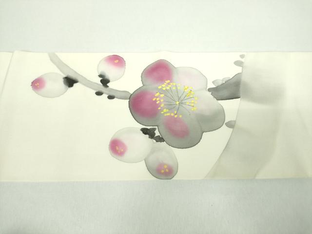 平和屋着物●塩瀬 九寸名古屋帯 手描き 槍梅 正絹 逸品 DABD1475ps