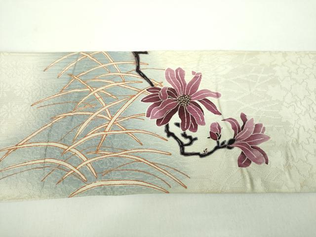 平和屋着物●九寸名古屋帯 作家物 枝花文 銀彩 正絹 逸品 DABD1480ps