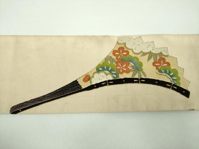平和屋着物●アンティーク 大正ロマン 爪掻き本綴れ 中国三大刺繍 相良刺繍 八寸名古屋帯 総手刺繍 翁 金銀糸 正絹 逸品 DABD1483ps