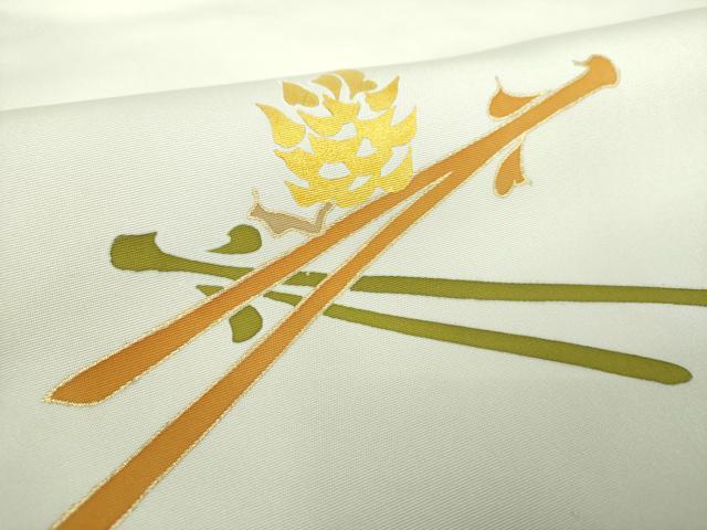 平和屋着物●銀座 志ま亀 塩瀬 九寸名古屋帯 若松葉 金彩 正絹 逸品 DABD1487ps