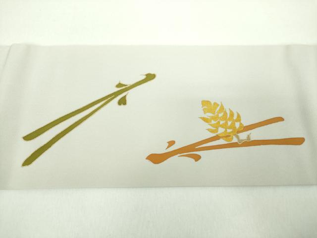 平和屋着物●銀座 志ま亀 塩瀬 九寸名古屋帯 若松葉 金彩 正絹 逸品 DABD1487ps