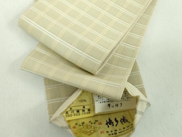 平和屋着物●男性 本場筑前博多織 角帯 格子 西村織物謹製 博多金ラベル 証紙付き 正絹 逸品 DABD1502ps