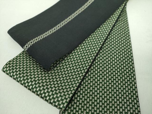 平和屋着物●男性 本場筑前博多織 両面 角帯 幾何学文様 正絹 逸品 DABD1508ps