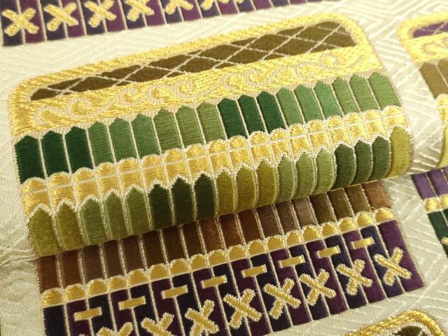 平和屋着物●六通柄 本袋帯 唐織 鎧脅し 金糸 正絹 逸品 DABD1516ps
