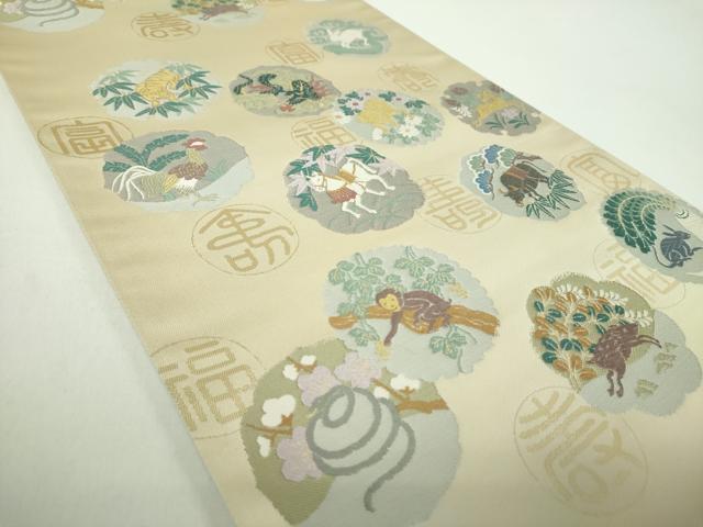 平和屋着物●西陣織 天平初年創始の京の老舗 洛陽織物 六通柄袋帯 唐織 十二宮鏡裏散 金糸 証紙付 正絹 逸品 未使用 DABD1518ps