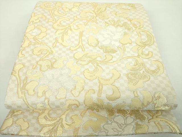 平和屋着物●丸帯 唐織 七宝取若松文 立涌牡丹唐草文 金糸 正絹 逸品 DABD1521ps
