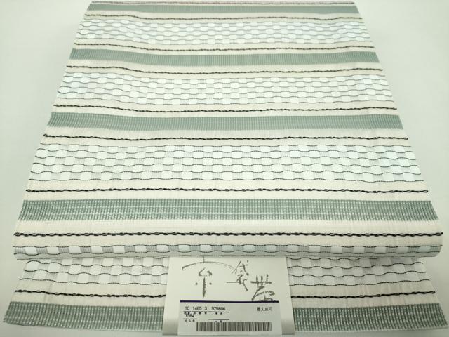 平和屋着物●全通柄 本袋帯 めがね織 横段文 未使用 DABD1537ps