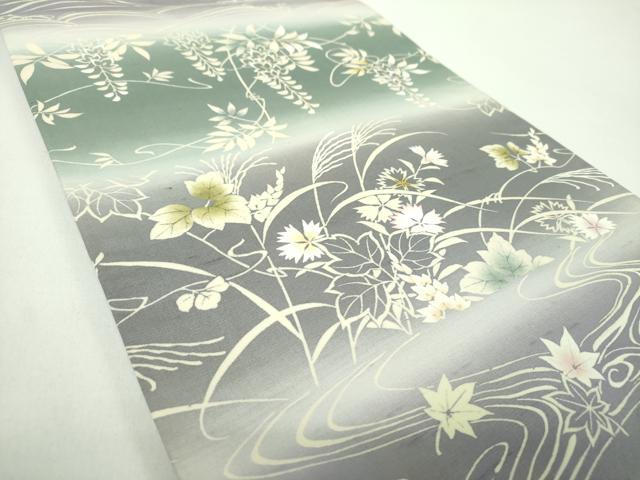平和屋着物●六通柄袋帯 紬地 藤花房 竜田川花文 正絹 逸品 DABD1557ps