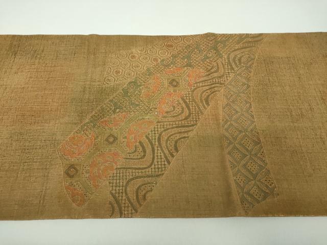平和屋着物●中国三大刺繍 スワトウ相良刺繍 汕頭相良刺繍 太鼓柄袋帯 紬地 花熨斗文 金彩 正絹 逸品 DABD1561ps