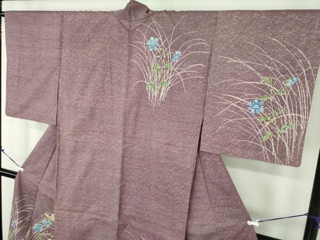 平和屋着物●訪問着 紬地 ろうけつ染め 舞蝶花文 正絹 逸品 DABD1574ps