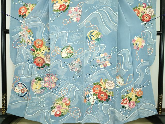 平和屋着物●豪華振袖 作家物 刺繍 型染 立波吉祥花丸文 鬼しぼ縮緬 金彩 正絹 逸品 DABD1580ps