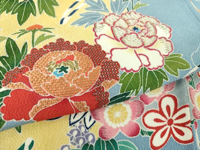 平和屋着物●豪華振袖 作家物 刺繍 型染 立波吉祥花丸文 鬼しぼ縮緬 金彩 正絹 逸品 DABD1580ps