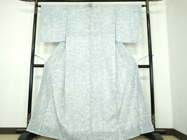 平和屋着物●洗える最高級着物 <英>はなぶさ謹製 小紋 墨流し文様 反端付き 逸品 未使用 DABD1587ps