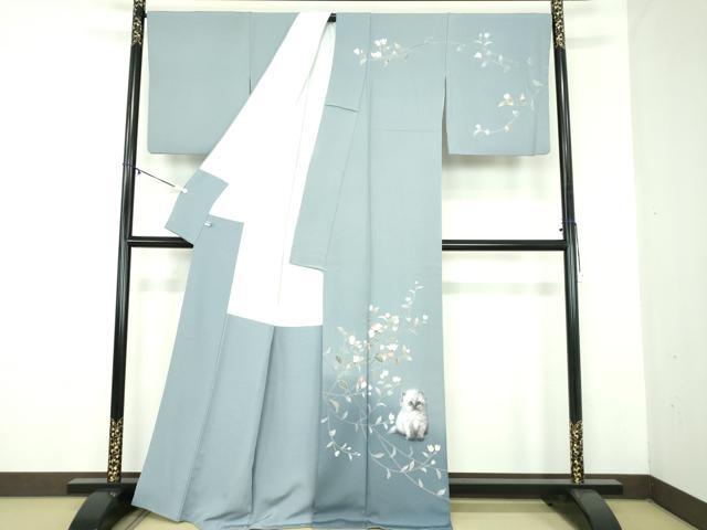 平和屋着物●訪問着 友禅 作家物 手描き 子猫 枝花文 暈し染め 正絹 逸品 DABD1589ps