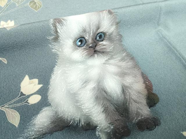 平和屋着物●訪問着 友禅 作家物 手描き 子猫 枝花文 暈し染め 正絹 逸品 DABD1589ps